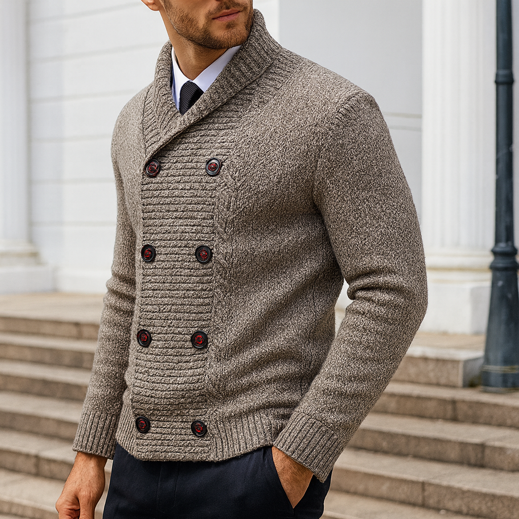 Men's Cardigan Sweater – Double Breasted Shawl Collar Cardigan