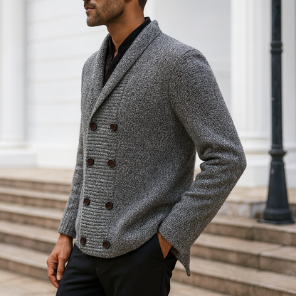Men's Cardigan Sweater – Double Breasted Shawl Collar Cardigan