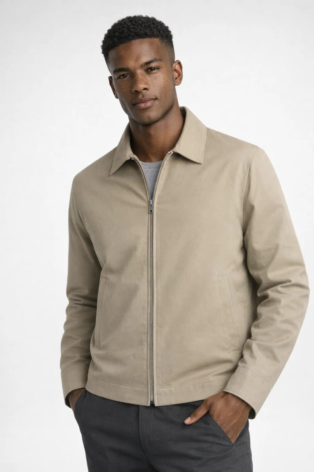 Men's Jacket – Classic Zip Front Collared Harrington