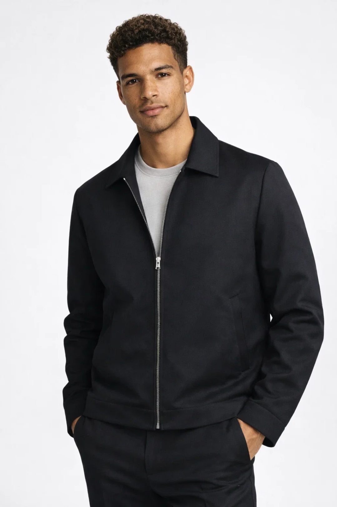Men's Jacket – Classic Zip Front Collared Harrington