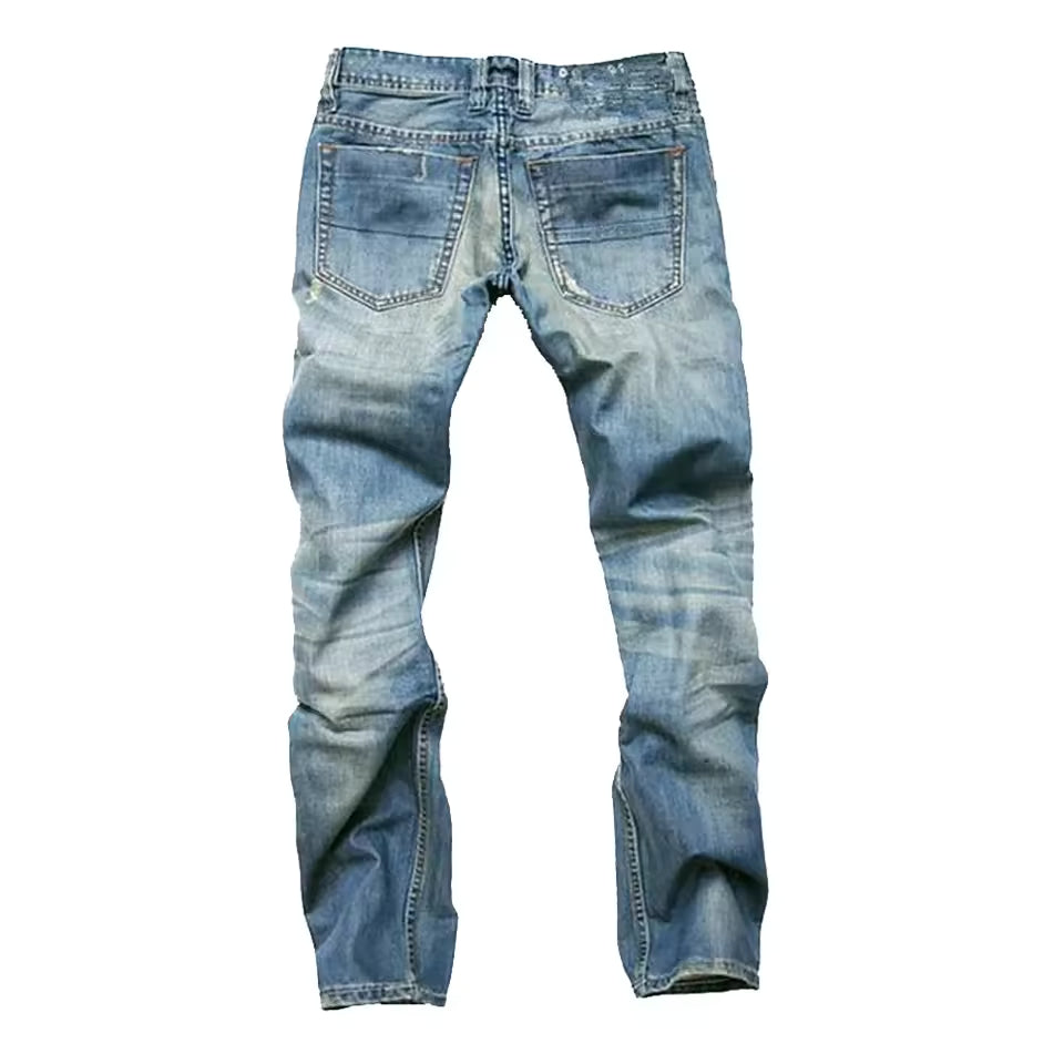 Men's Jeans – Distressed Straight Leg Vintage Denim