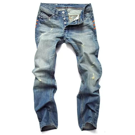 Men's Jeans – Distressed Straight Leg Vintage Denim