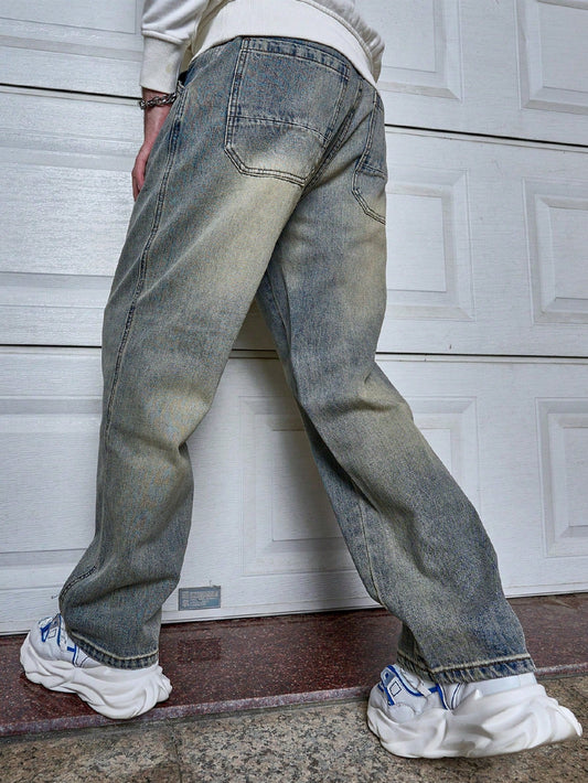 Men's Jeans – Relaxed Straight Leg Washed Denim