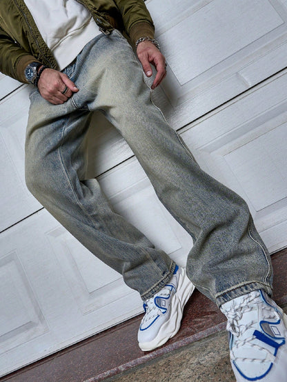 Men's Jeans – Relaxed Straight Leg Washed Denim