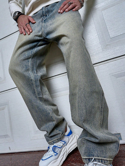 Men's Jeans – Relaxed Straight Leg Washed Denim