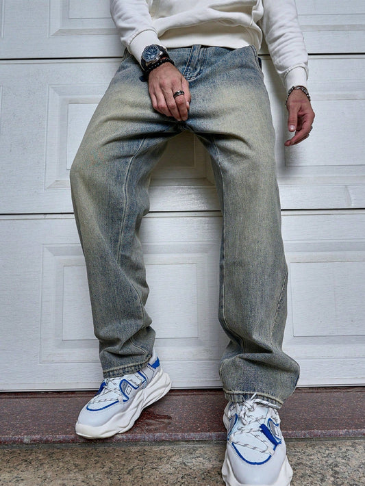 Men's Jeans – Relaxed Straight Leg Washed Denim