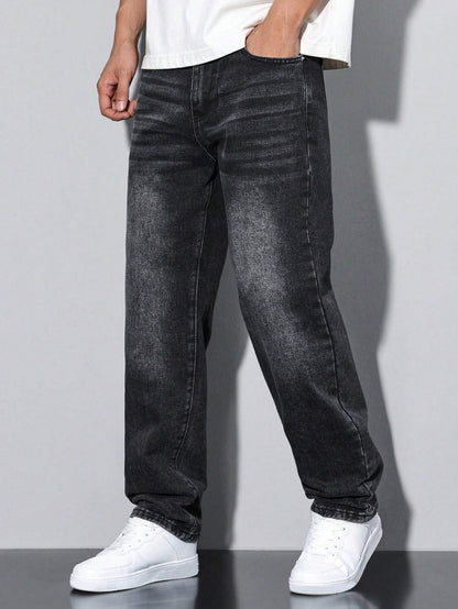 Men's Jeans – Washed Straight Leg Casual Denim Pants
