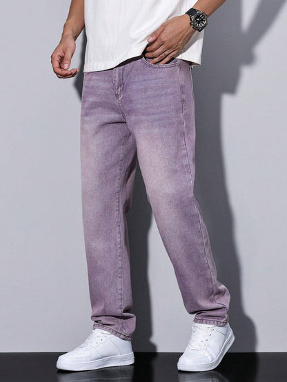 Men's Jeans – Washed Straight Leg Casual Denim Pants