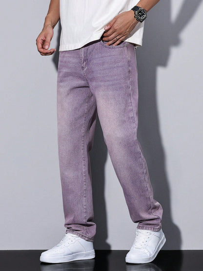 Men's Jeans – Washed Straight Leg Casual Denim Pants