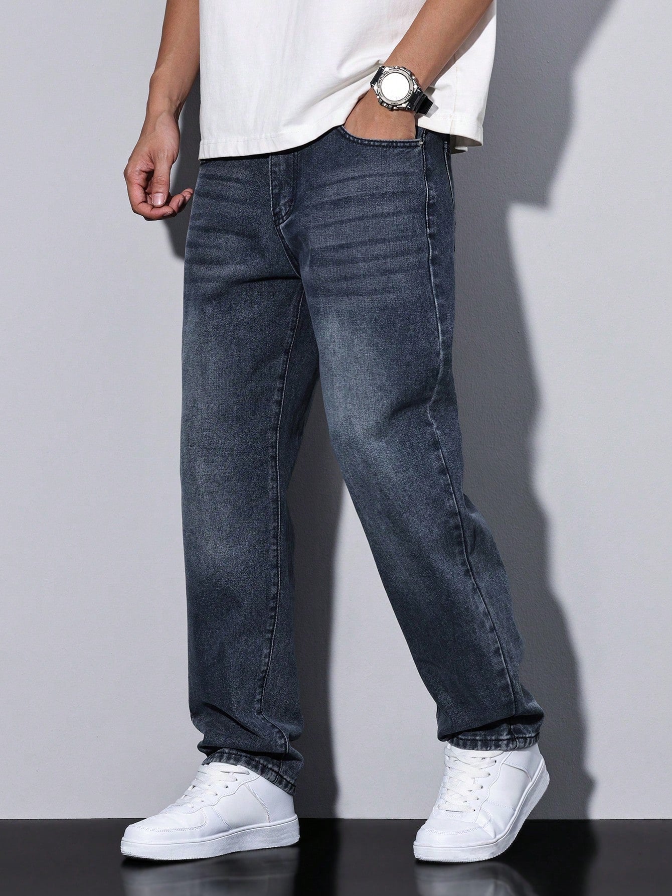 Men's Jeans – Washed Straight Leg Casual Denim Pants