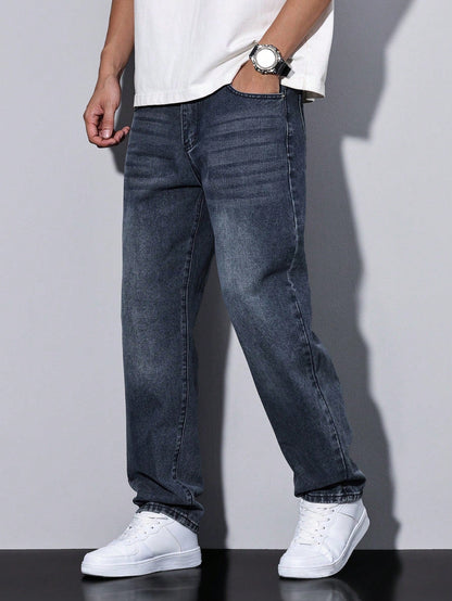 Men's Jeans – Washed Straight Leg Casual Denim Pants