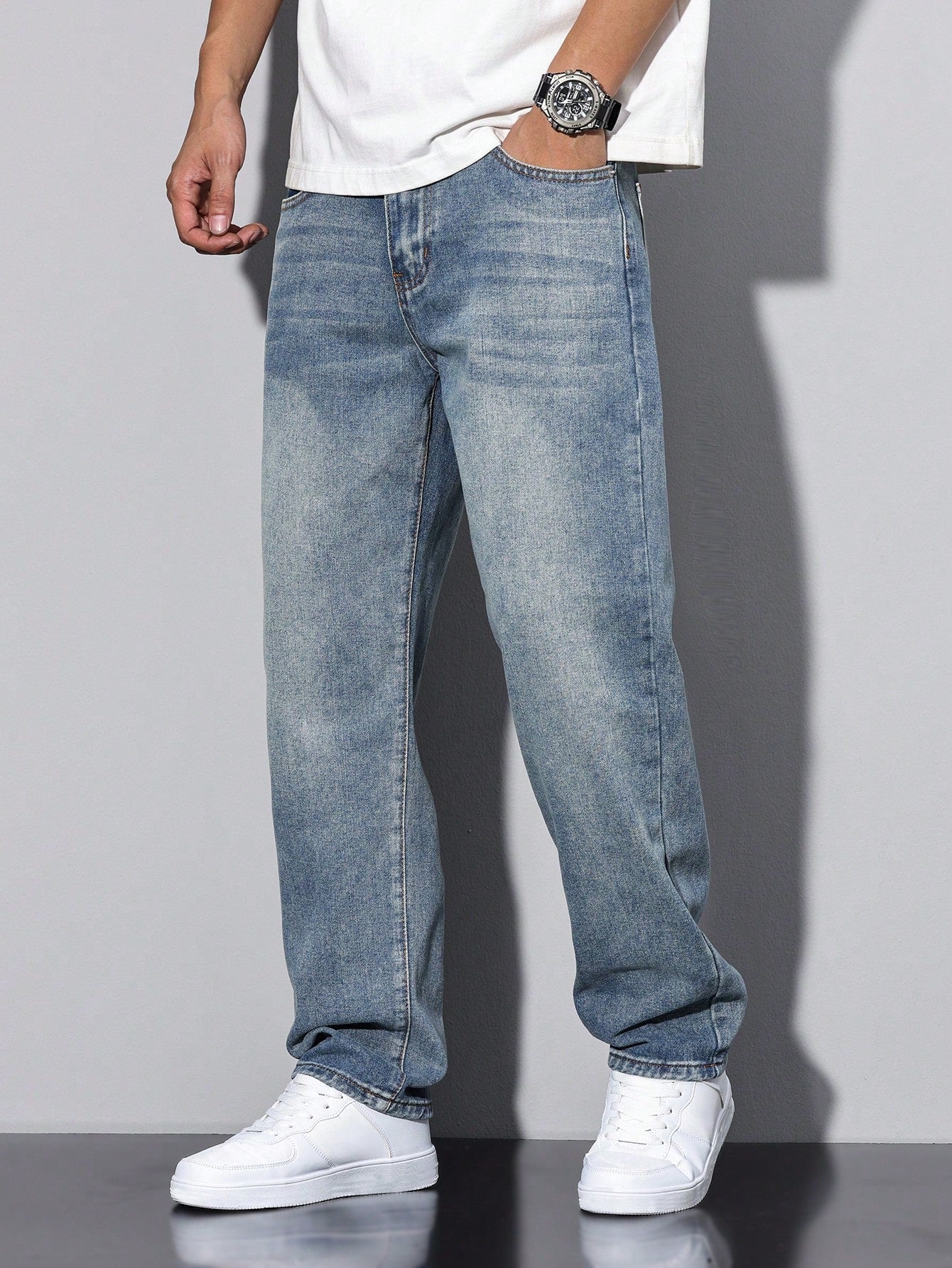 Men's Jeans – Washed Straight Leg Casual Denim Pants