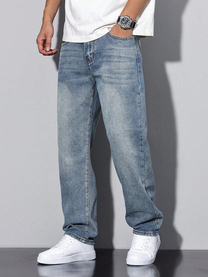 Men's Jeans – Washed Straight Leg Casual Denim Pants
