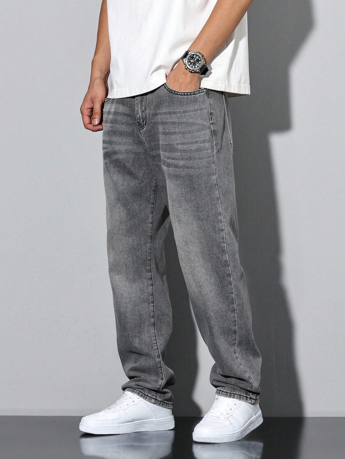 Men's Jeans – Washed Straight Leg Casual Denim Pants