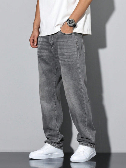 Men's Jeans – Washed Straight Leg Casual Denim Pants