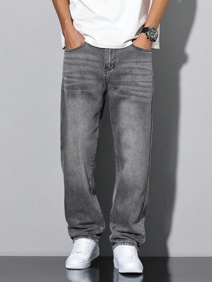 Men's Jeans – Washed Straight Leg Casual Denim Pants