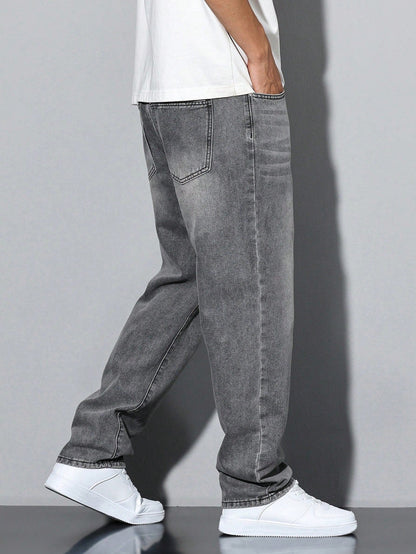 Men's Jeans – Washed Straight Leg Casual Denim Pants