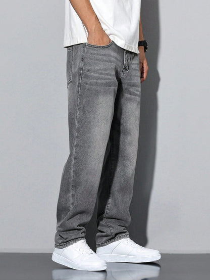Men's Jeans – Washed Straight Leg Casual Denim Pants