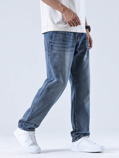Men's Jeans – Washed Straight Leg Casual Denim Pants