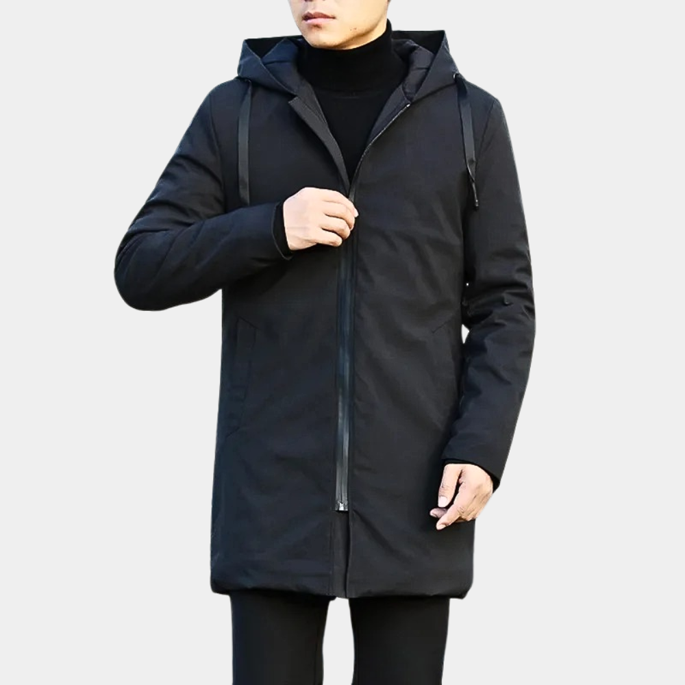 Men's Waterproof Hooded Jacket – Quilted Long Rain Layer