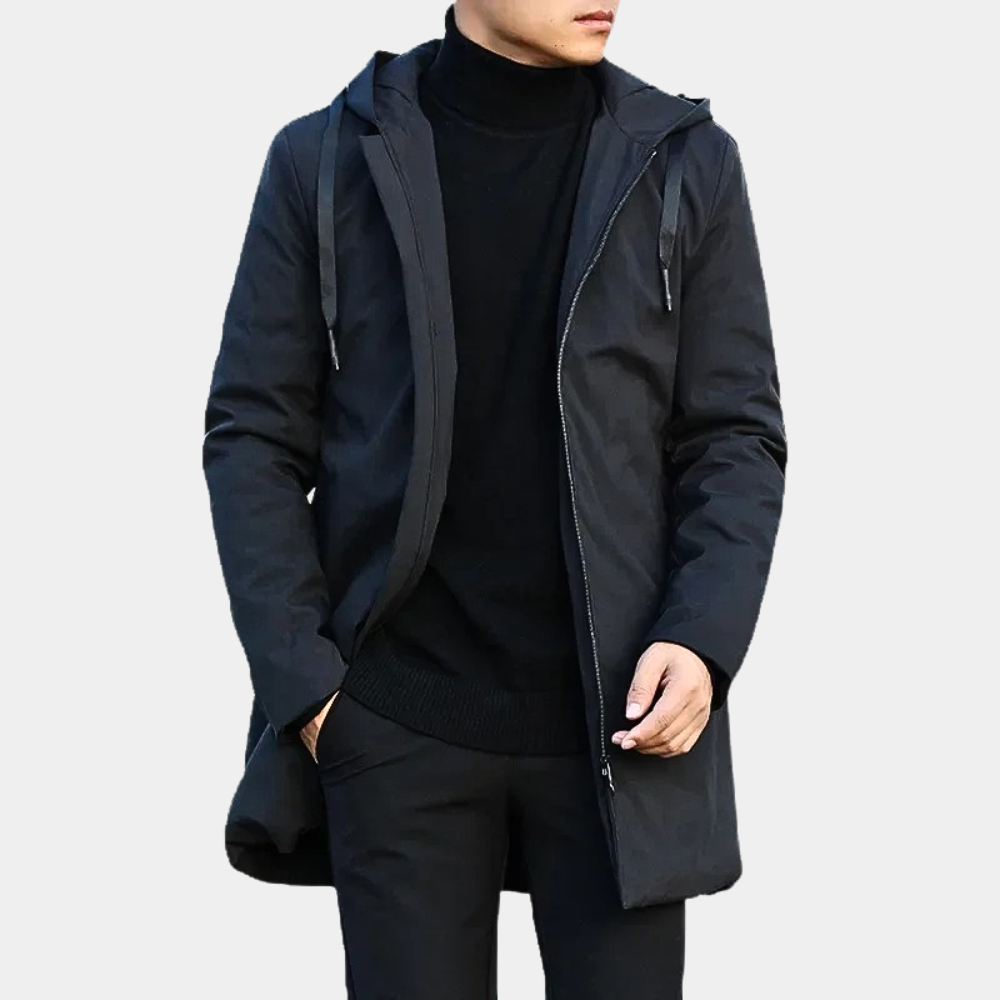 Men's Waterproof Hooded Jacket – Quilted Long Rain Layer
