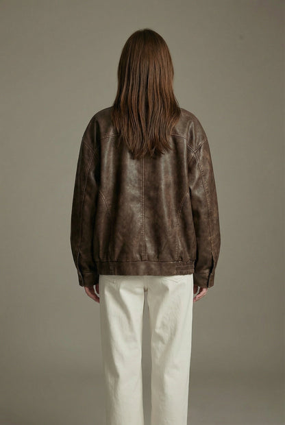 Women's Jacket – Vintage Faux Leather Oversized Bomber