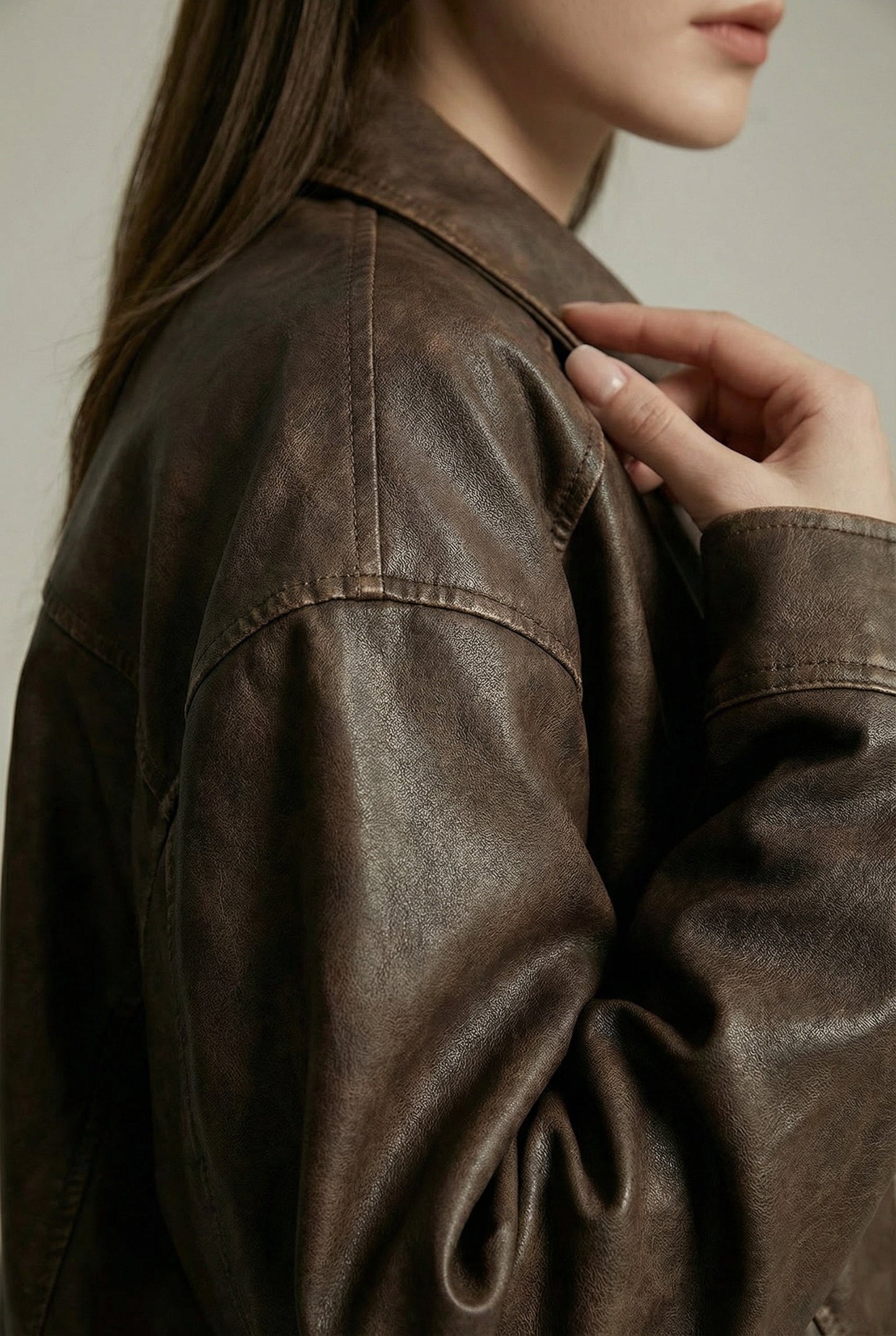 Women's Jacket – Vintage Faux Leather Oversized Bomber