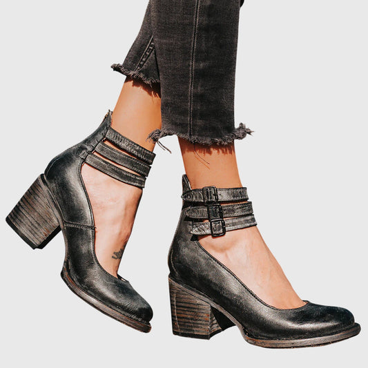 Sabrina | Women's Heeled Ankle Boots – Double Buckle Block Heel