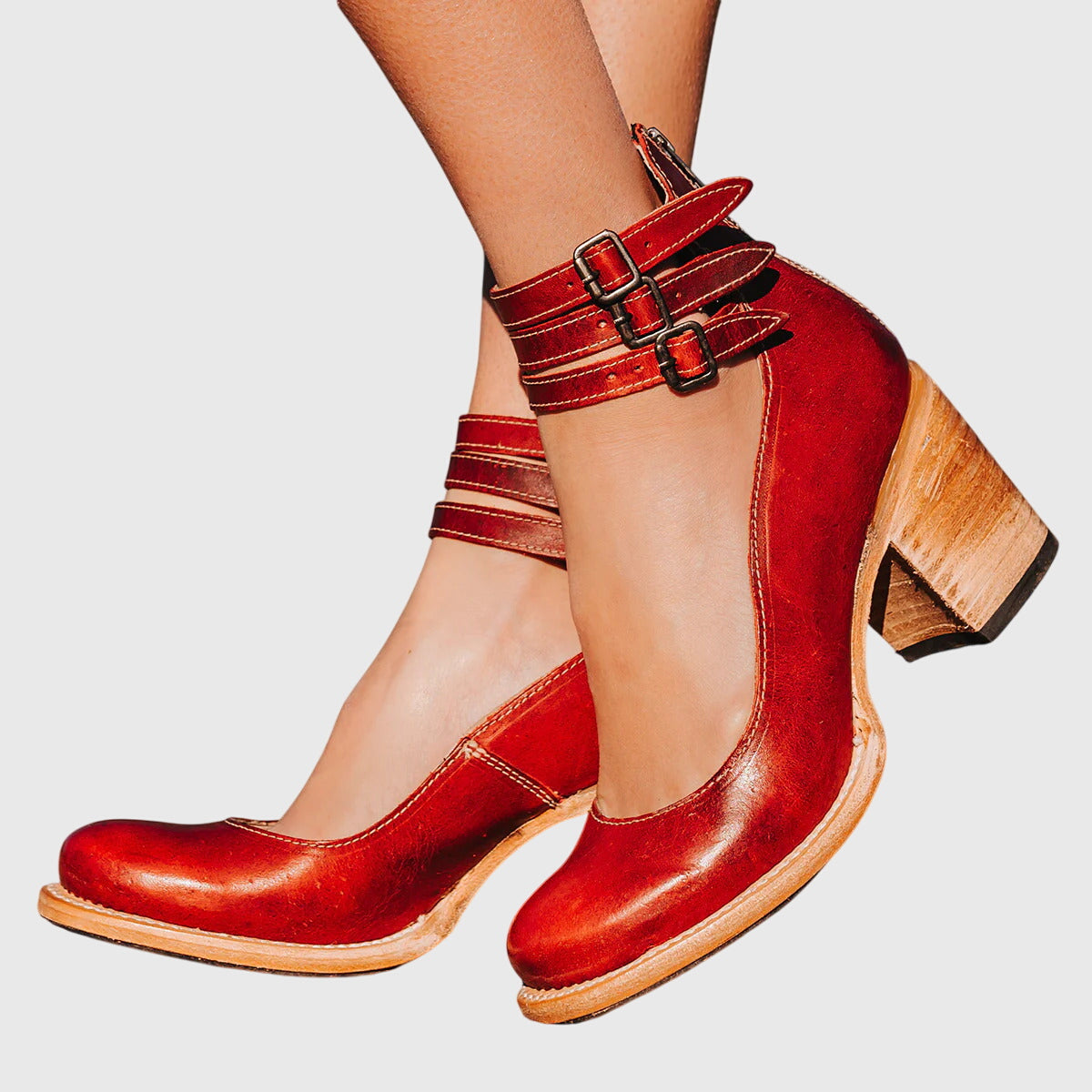 Sabrina | Women's Heeled Ankle Boots – Double Buckle Block Heel