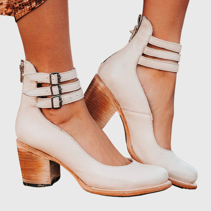 Sabrina | Women's Heeled Ankle Boots – Double Buckle Block Heel