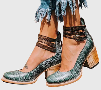 Sabrina | Women's Heeled Ankle Boots – Double Buckle Block Heel