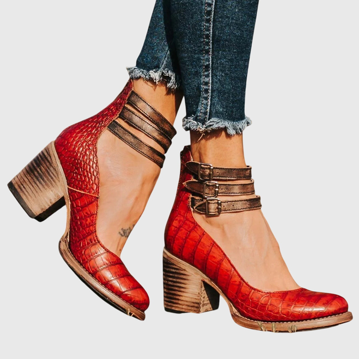Sabrina | Women's Heeled Ankle Boots – Double Buckle Block Heel