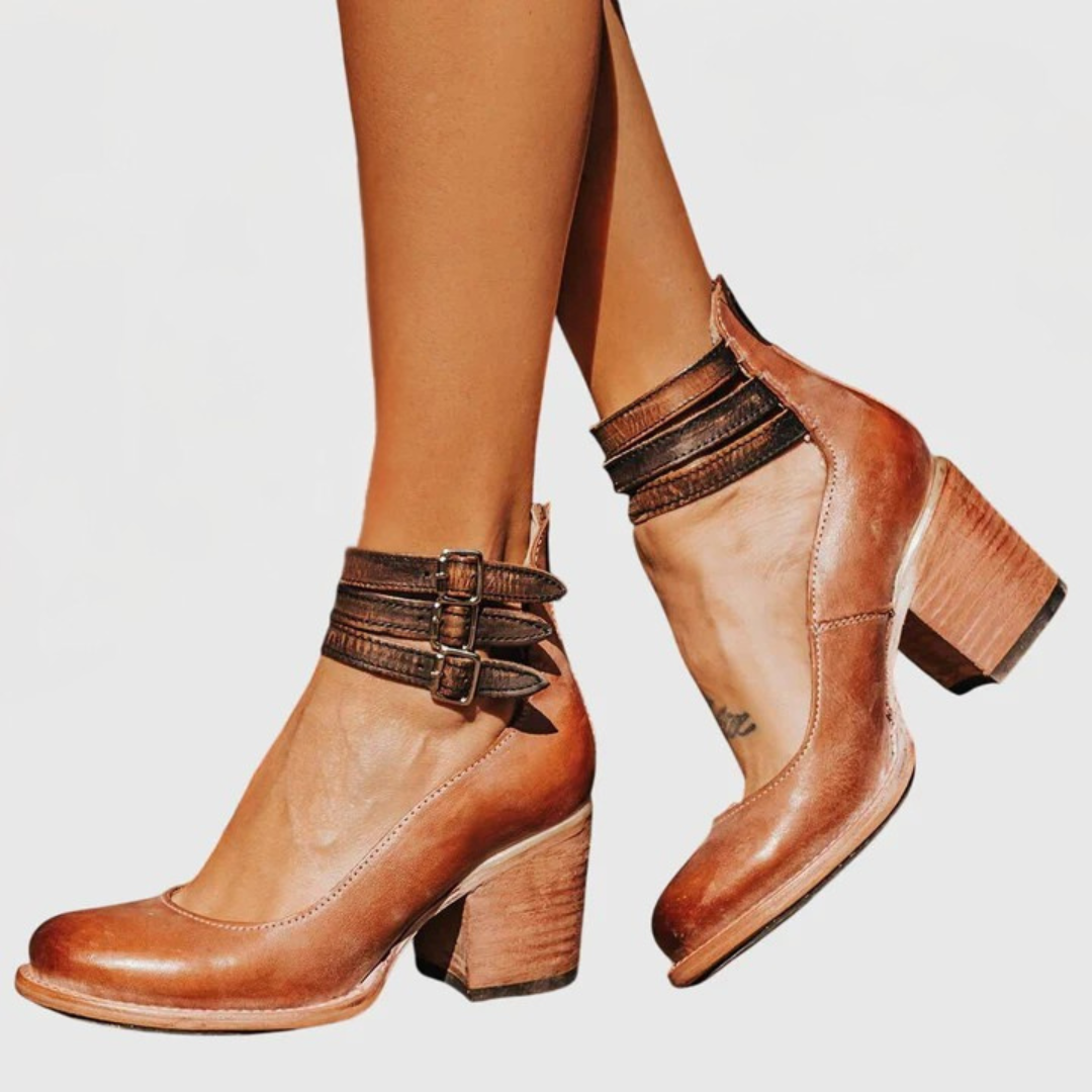 Sabrina | Women's Heeled Ankle Boots – Double Buckle Block Heel