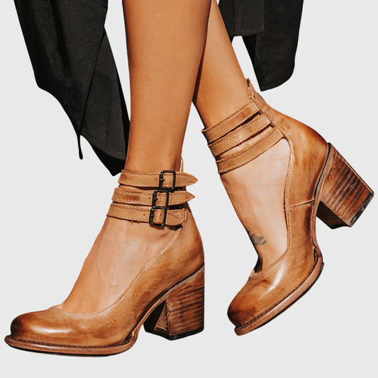 Sabrina | Women's Heeled Ankle Boots – Double Buckle Block Heel