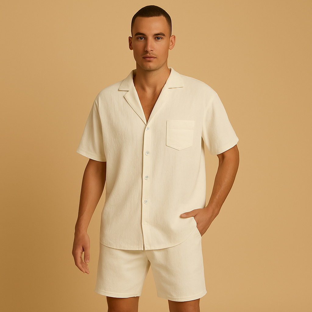 Summer set with V-neck shirt and shorts for men | Marcus