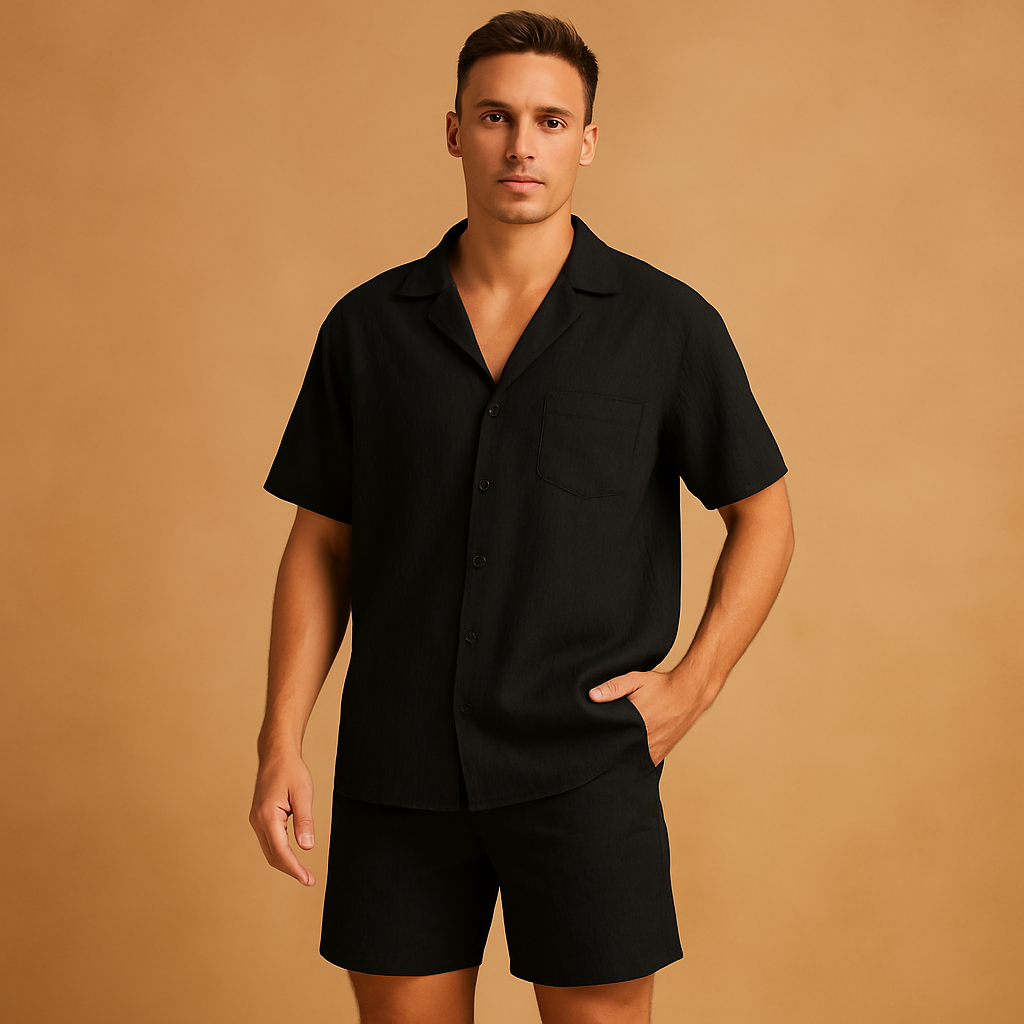 Summer set with V-neck shirt and shorts for men | Marcus