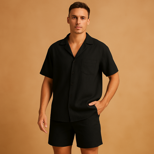 Summer set with V-neck shirt and shorts for men | Marcus