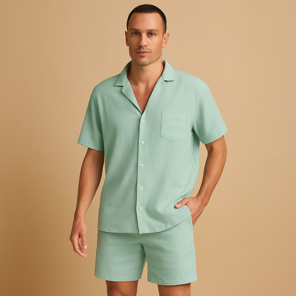 Summer set with V-neck shirt and shorts for men | Marcus