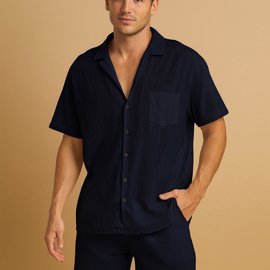Summer set with V-neck shirt and shorts for men | Marcus