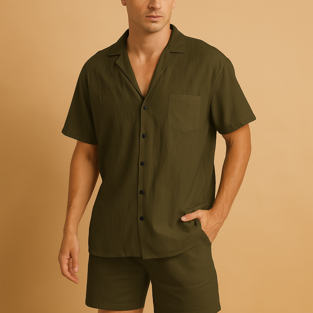Summer set with V-neck shirt and shorts for men | Marcus