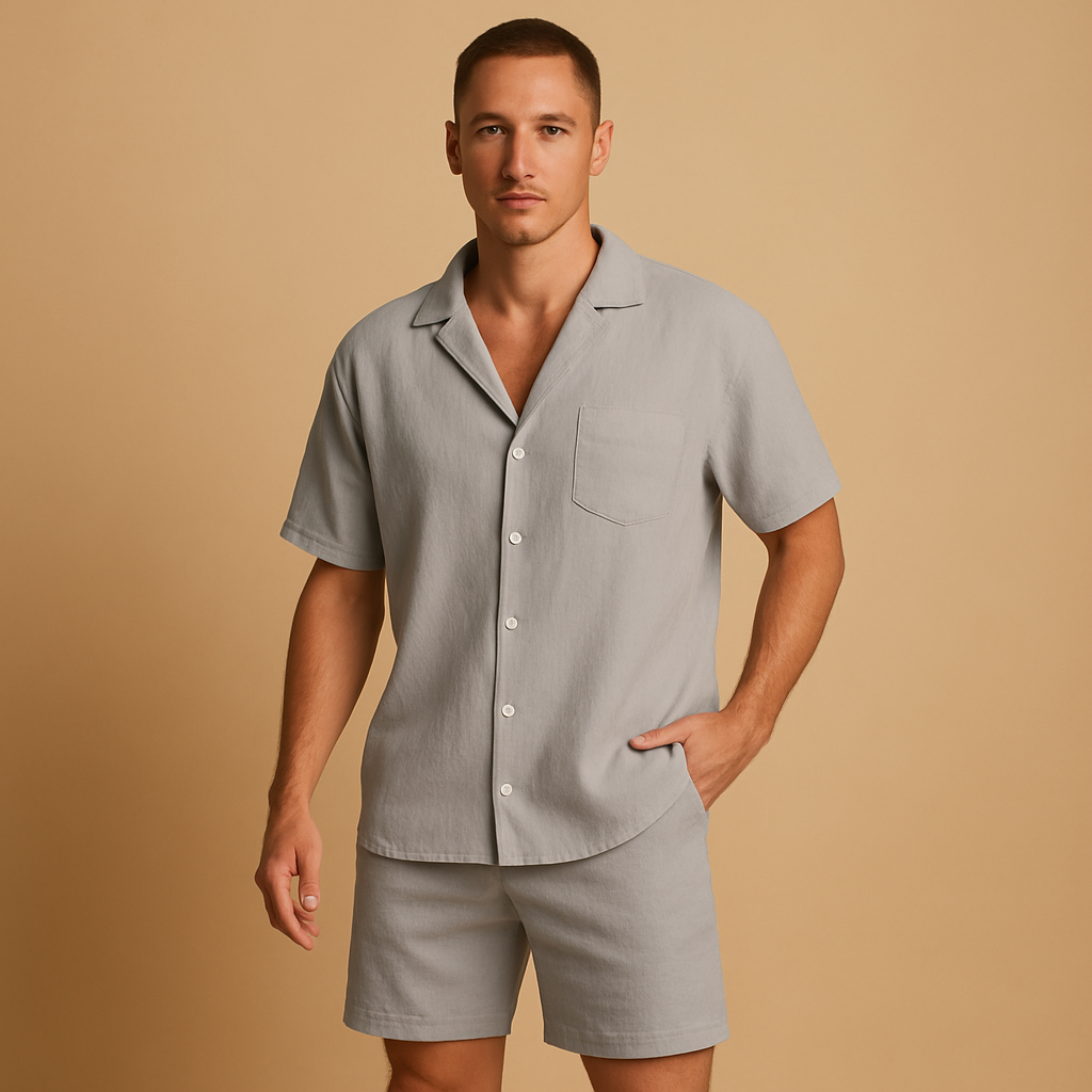 Summer set with V-neck shirt and shorts for men | Marcus