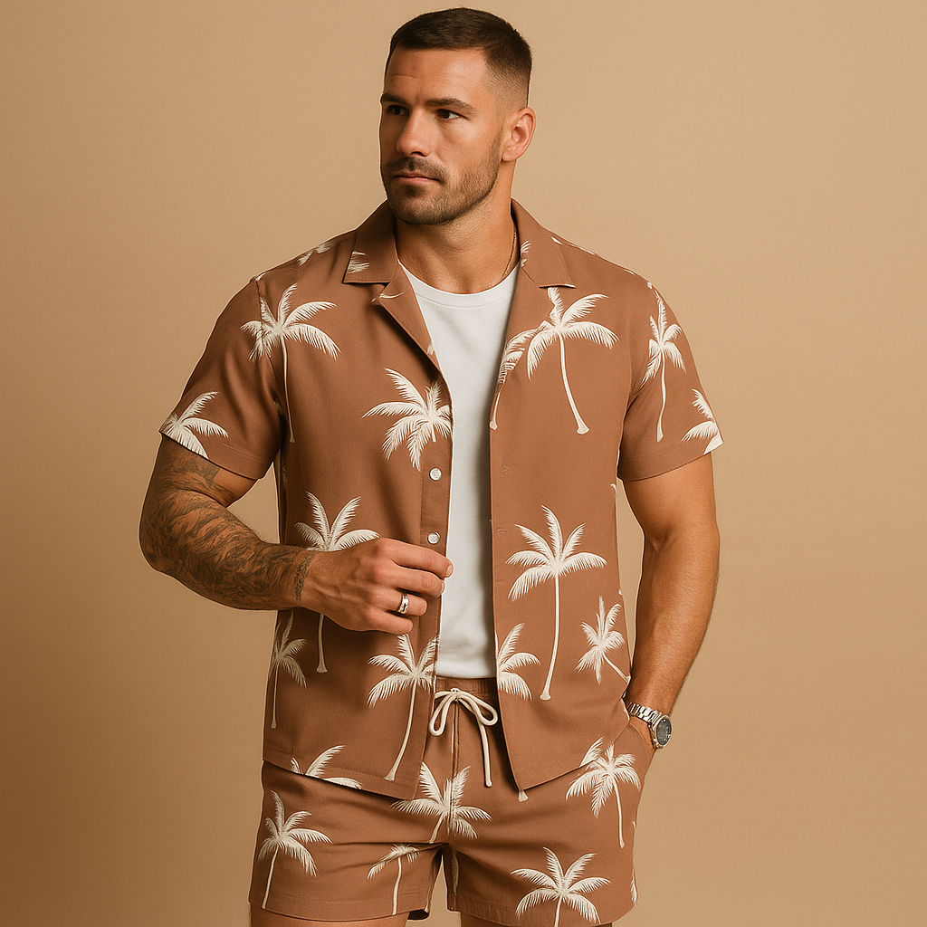 Tropical summer set with palm print for men | Adrian