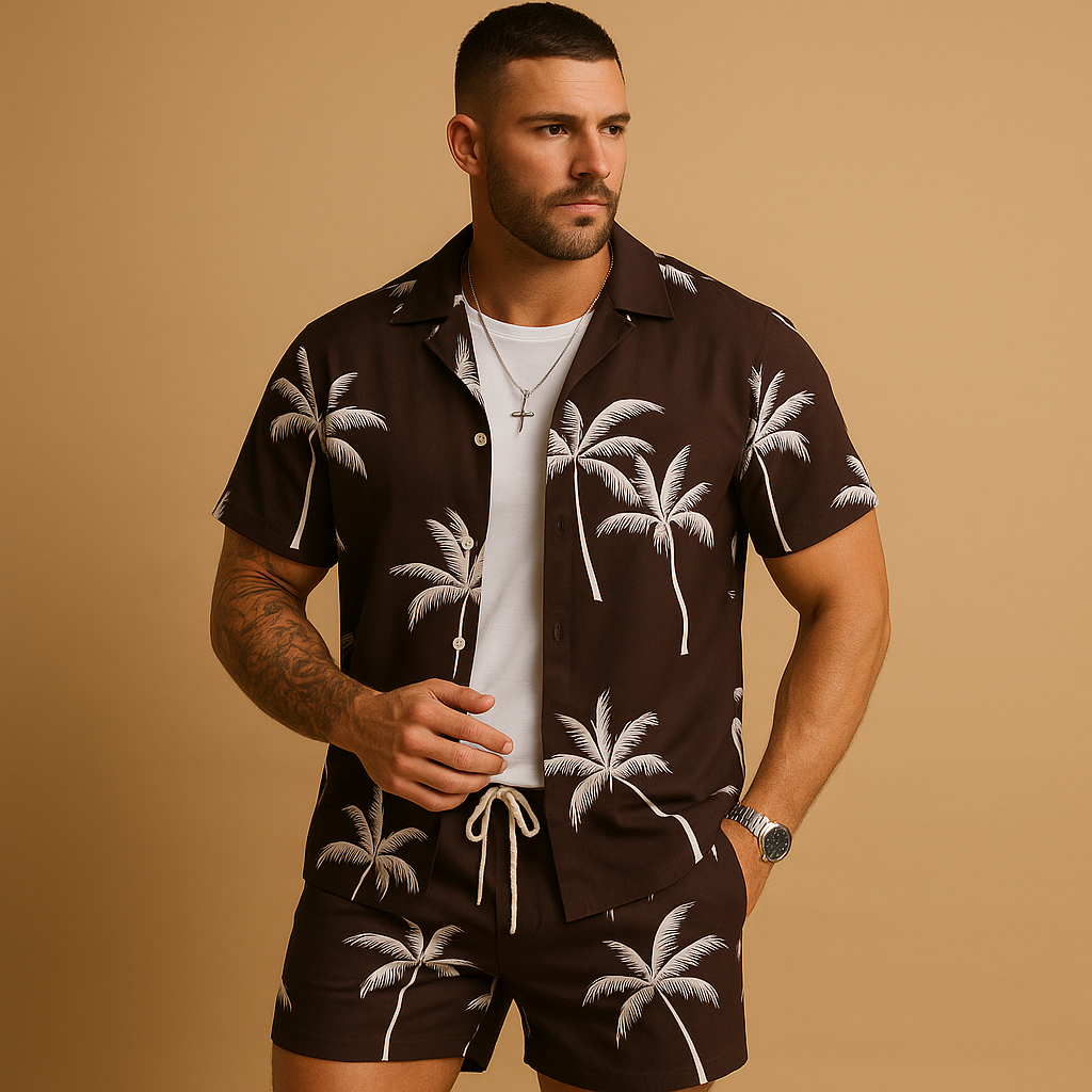 Tropical summer set with palm print for men | Adrian