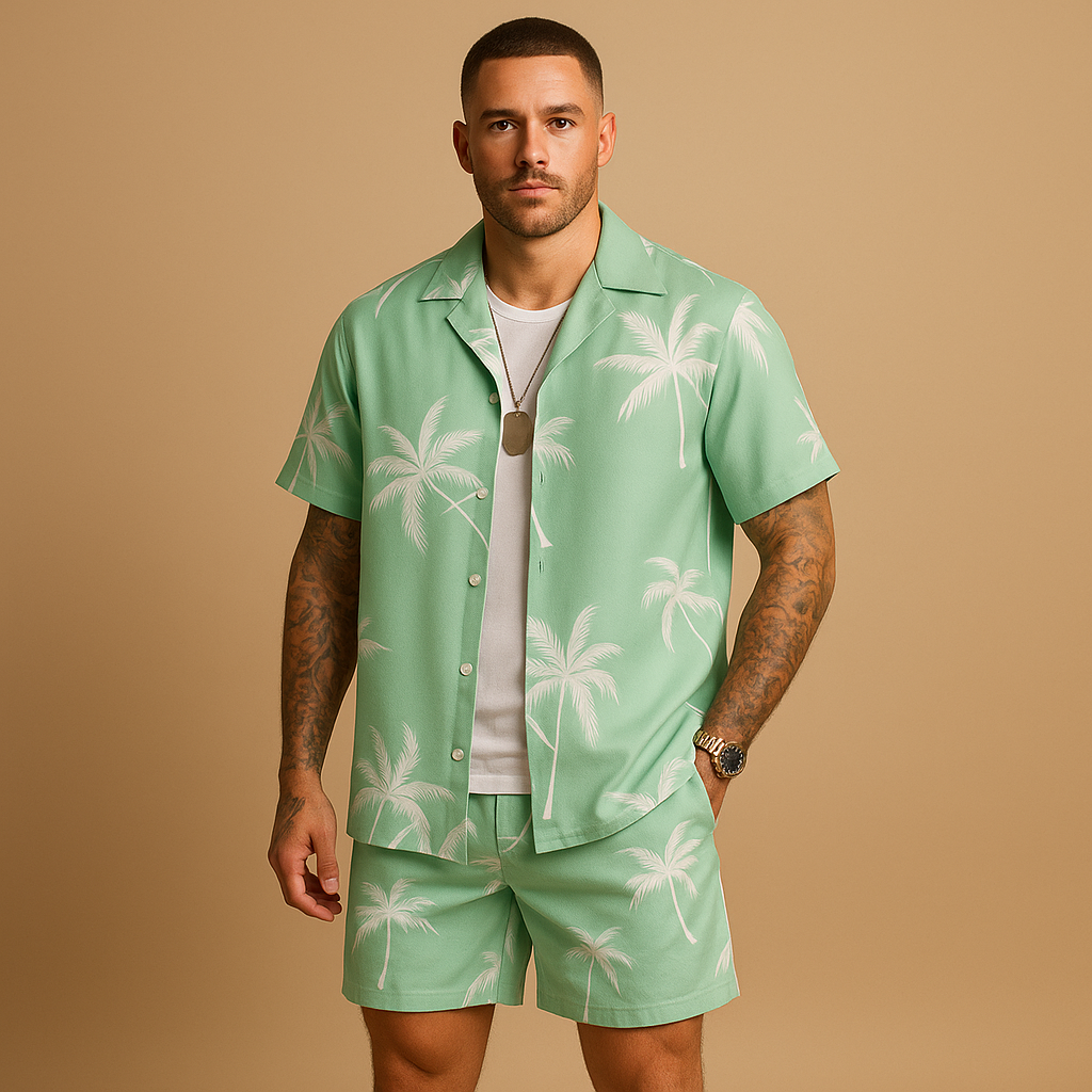Tropical summer set with palm print for men | Adrian