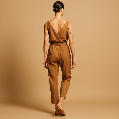 V-neck belted jumpsuit for women | Clarissa