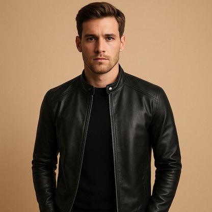 Waterproof black biker jacket for men | Adrian