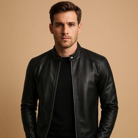 Waterproof black biker jacket for men | Adrian