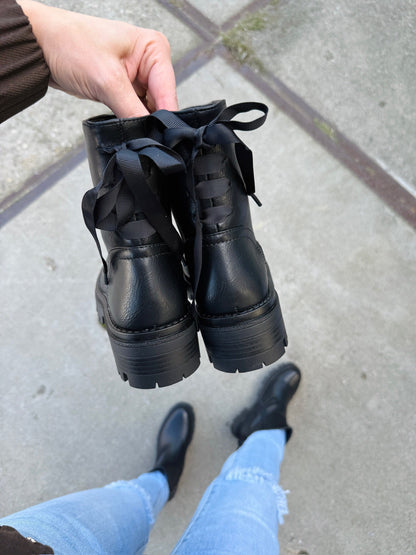 Women's Ankle Boots – Combat Style, Lug Sole & Bow Detail
