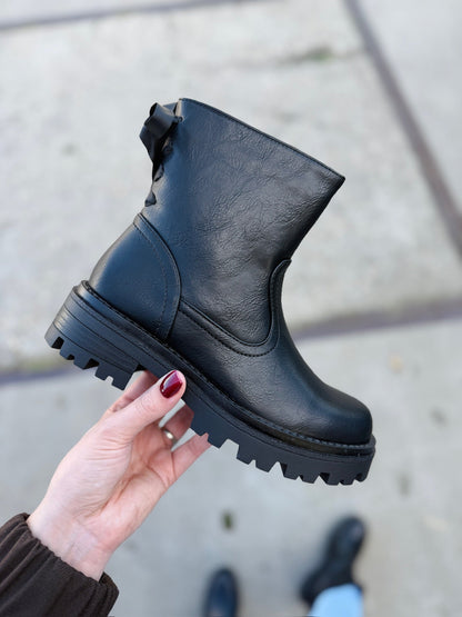 Women's Ankle Boots – Combat Style, Lug Sole & Bow Detail