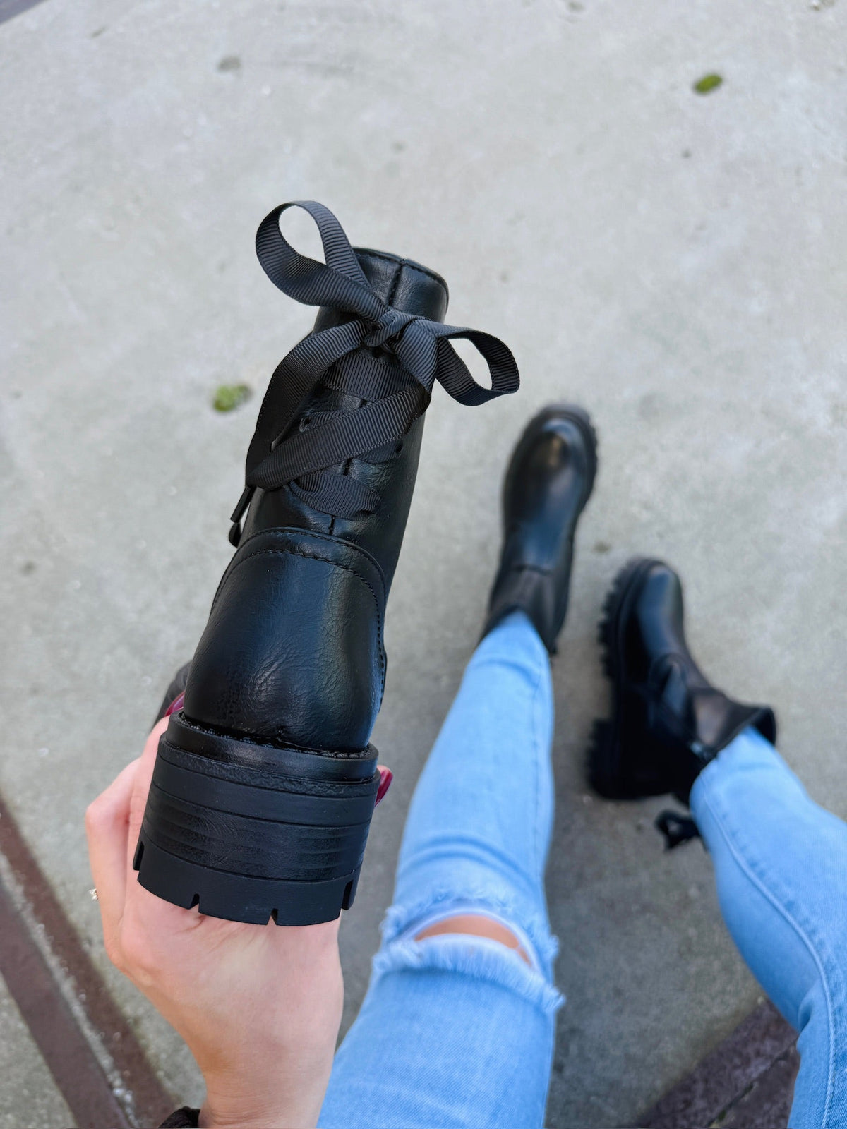 Women's Ankle Boots – Combat Style, Lug Sole & Bow Detail